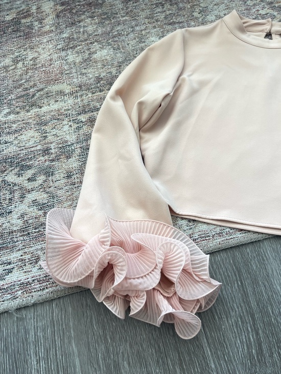 Zara Blush Pink Long-Sleeve Top with Pleated Ruffle Cuffs - Picture 2 of 6